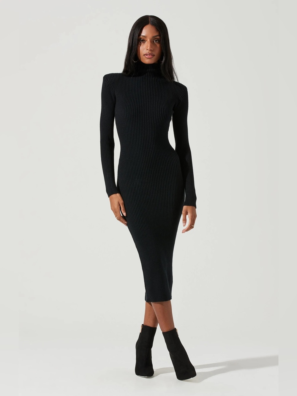 ASTR Black Ribbed Turtleneck Midi Dress